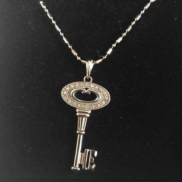 Peoples Jewellers Jewelry - Sterling Silver Key Pendant Necklace with Genuine Diamond Accents